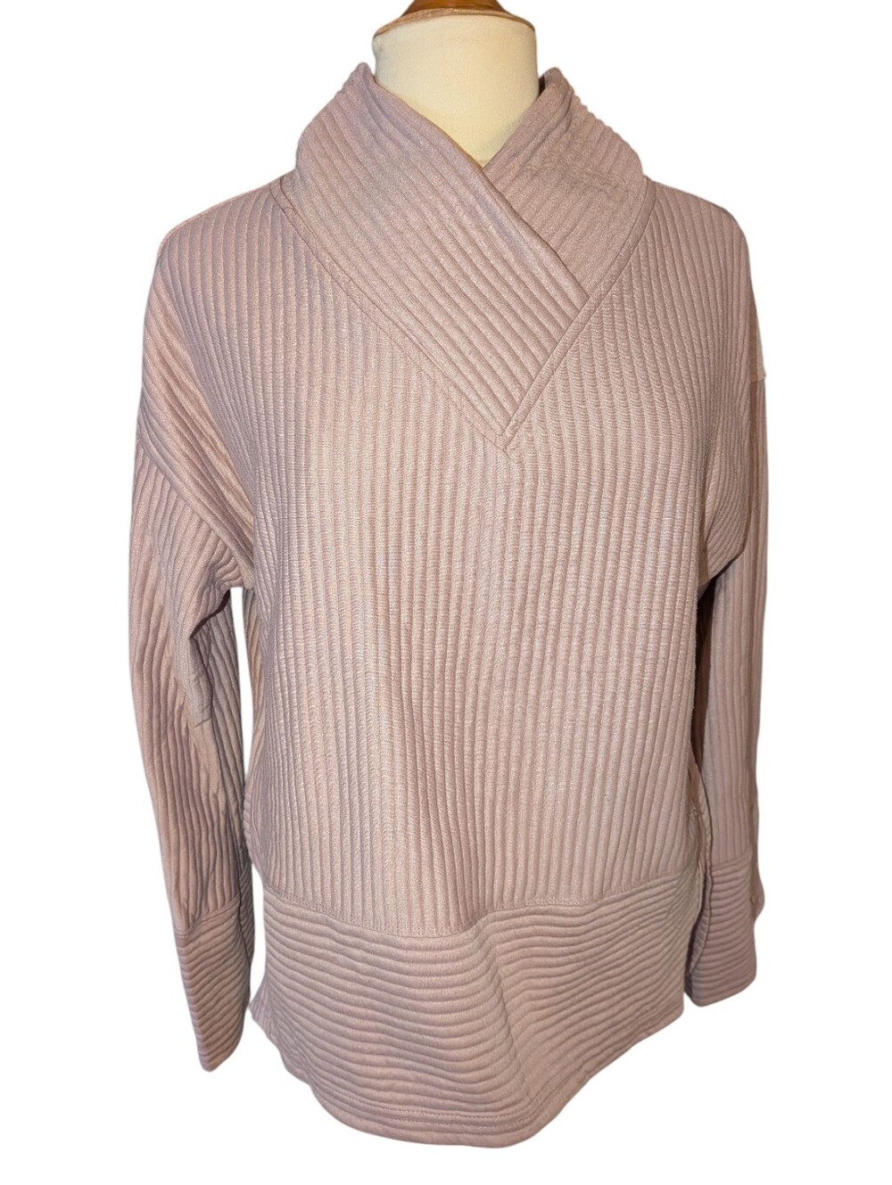 Tahari Sport Ribbed Relaxed Pullover Sweater High Collar Rose Pink Size M NWT